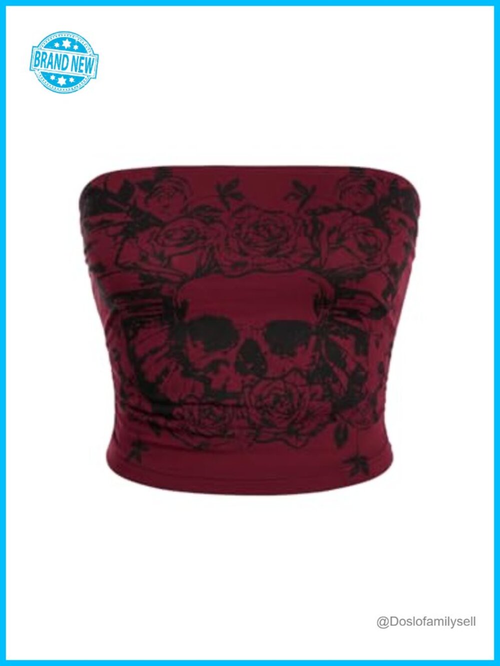 Y2K Goth Tube Crop Top Skull Print Strapless Sleeveless Bandeau Top